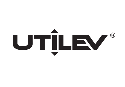 Un logotipo en blanco y negro para utilev sobre un fondo blanco.
