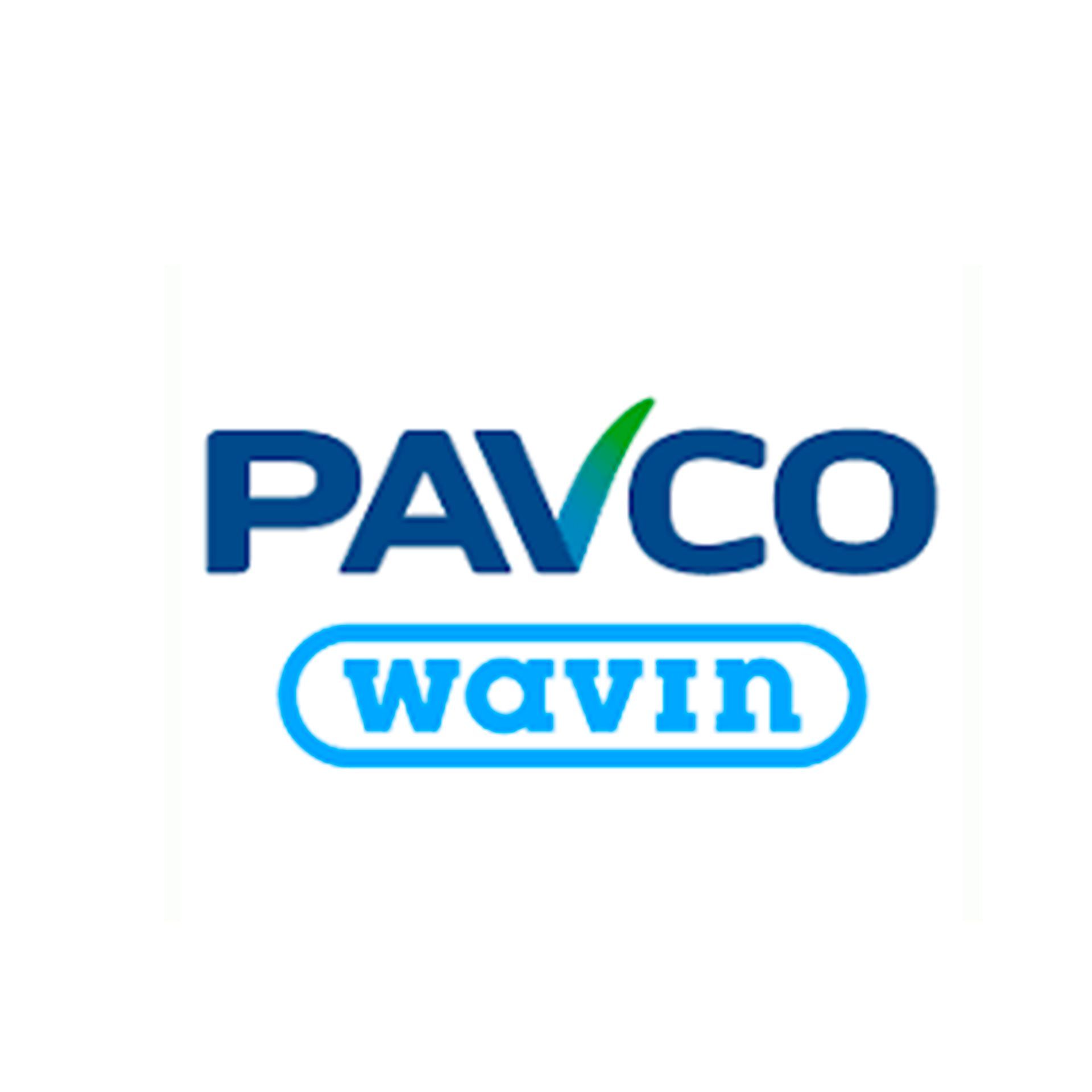 Un logotipo azul y blanco para Pavco Wavin.