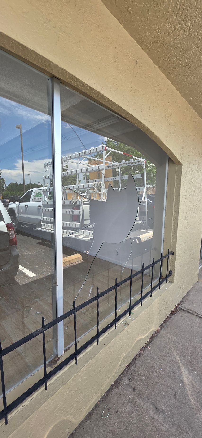 broken glass in office