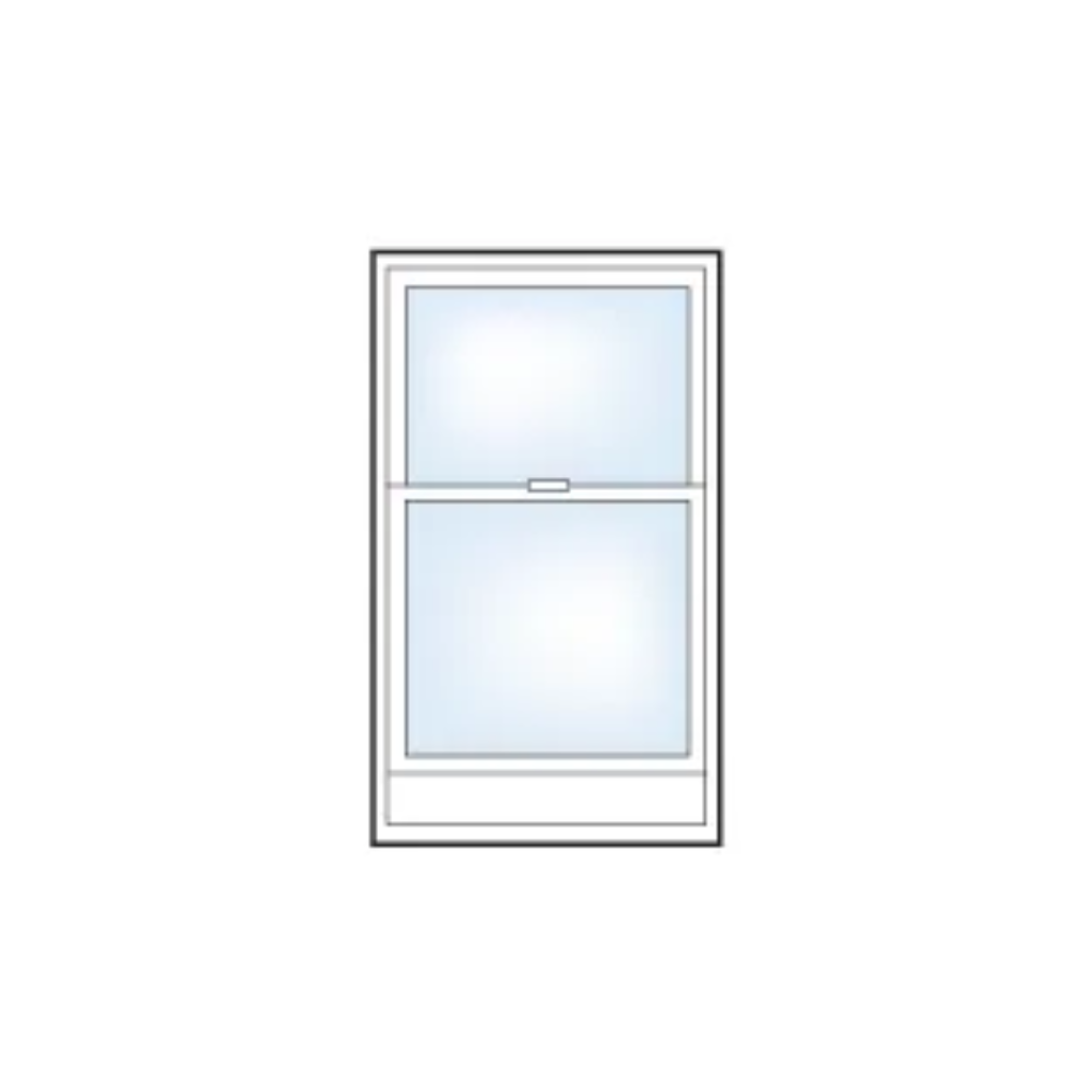 A picture of a double hung window on a white background.