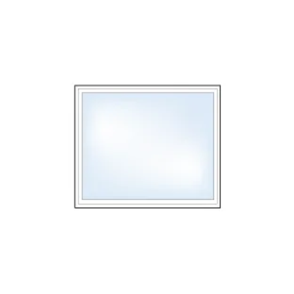 A square window with a white frame on a white background.