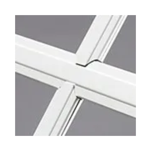 A close up of a white ceiling frame on a gray background.