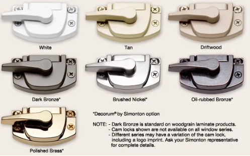 A picture of three different types of window locks