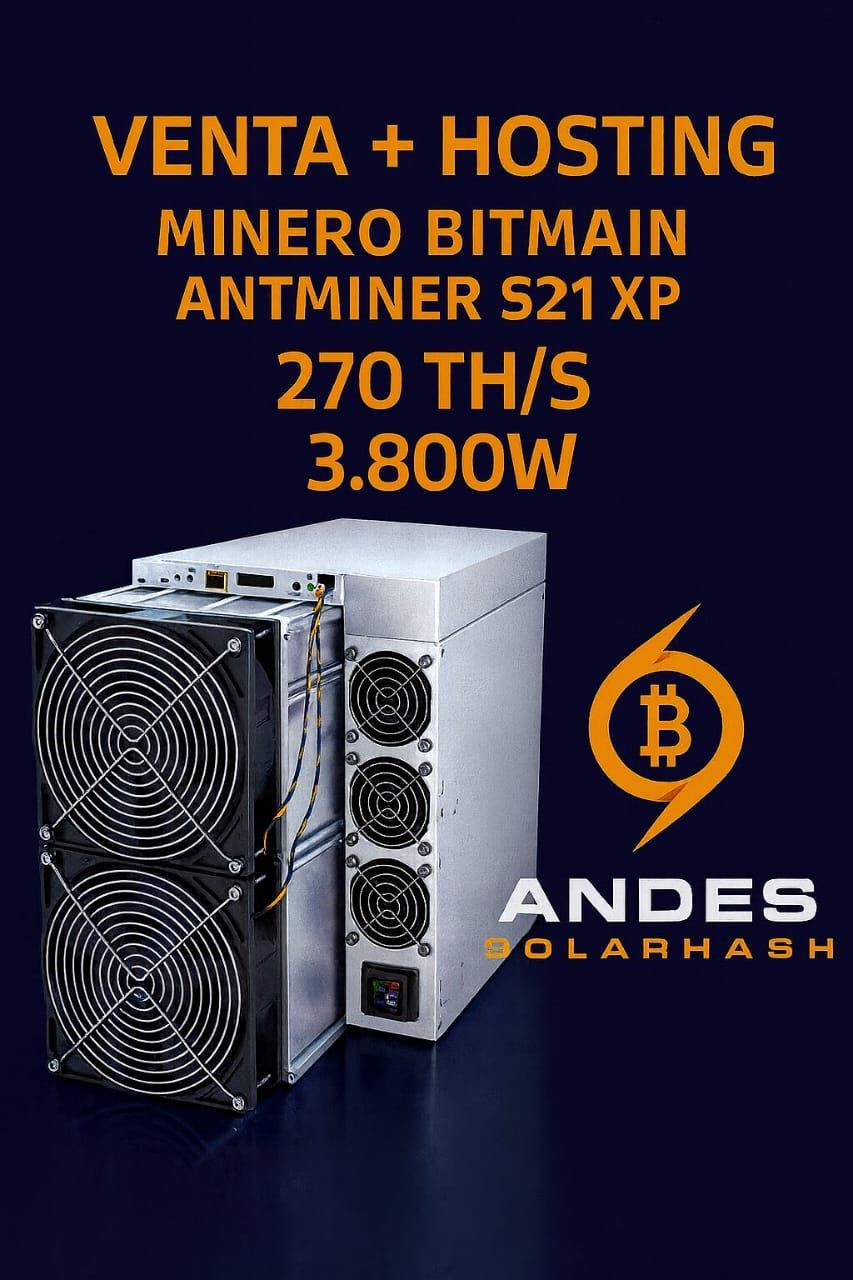 Venta + Hosting, Minero Bitmain Antminer S21 XP, 270 Th/s, 3.800W