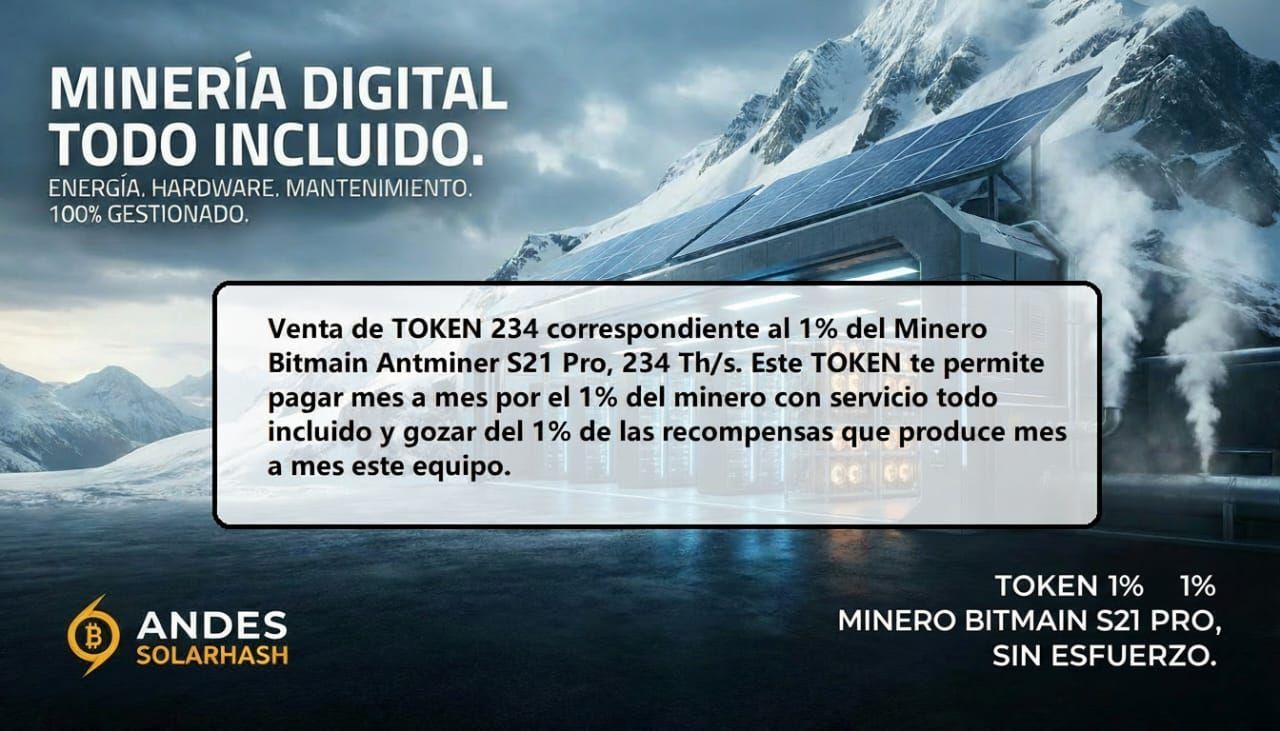 TOKEN 234 ( 1% del Minero ASIC ) Todo incluido, Minero Bitmain Antminer S21 Pro, 234 Th/s