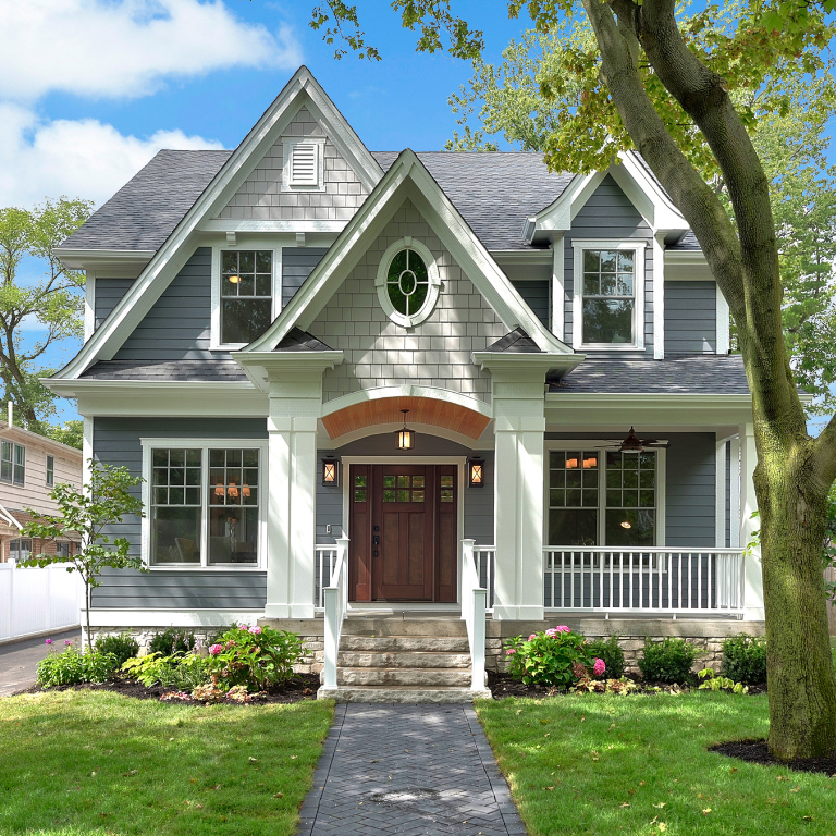 The front of a house with a walkway leading to it