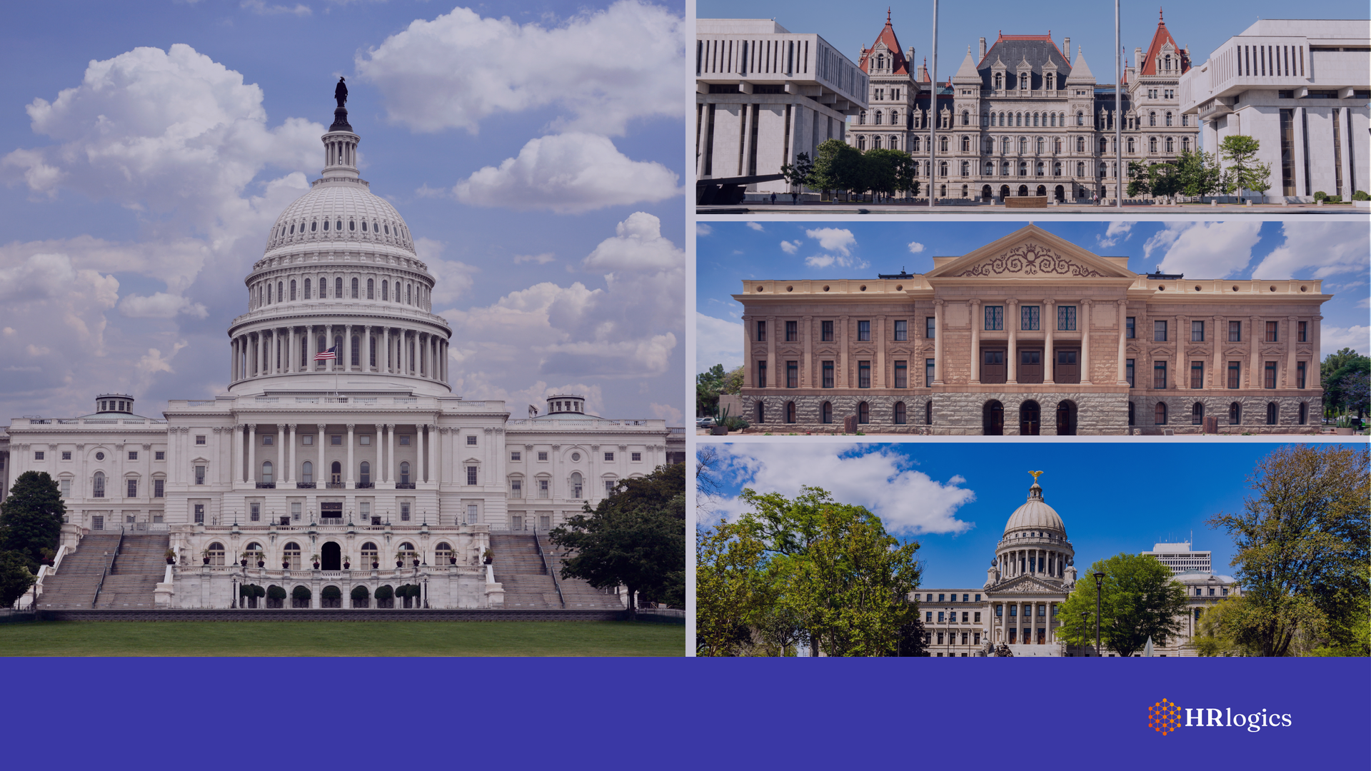 U.S. and state capitols symbolizing federal and state I-9 compliance.