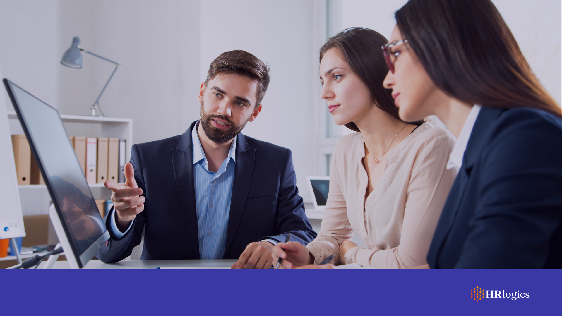 HR manager, compliance officer, and hiring supervisor reviewing E-Verify+ and I-9 compliance.
