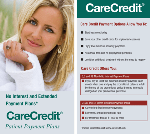An advertisement for carecredit patient payment plans