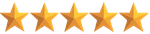 Five gold stars are lined up in a row on a white background.