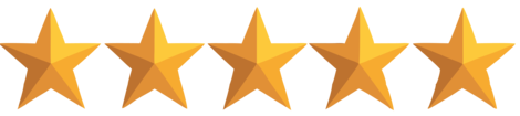 Five gold stars are lined up in a row on a white background.