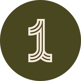 Number one in cream color, inside a dark green circle.