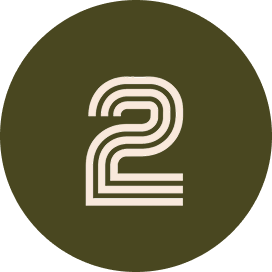 Olive green circle with the number 2 in cream-colored striped design.