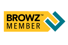 The logo for browz member is yellow and blue