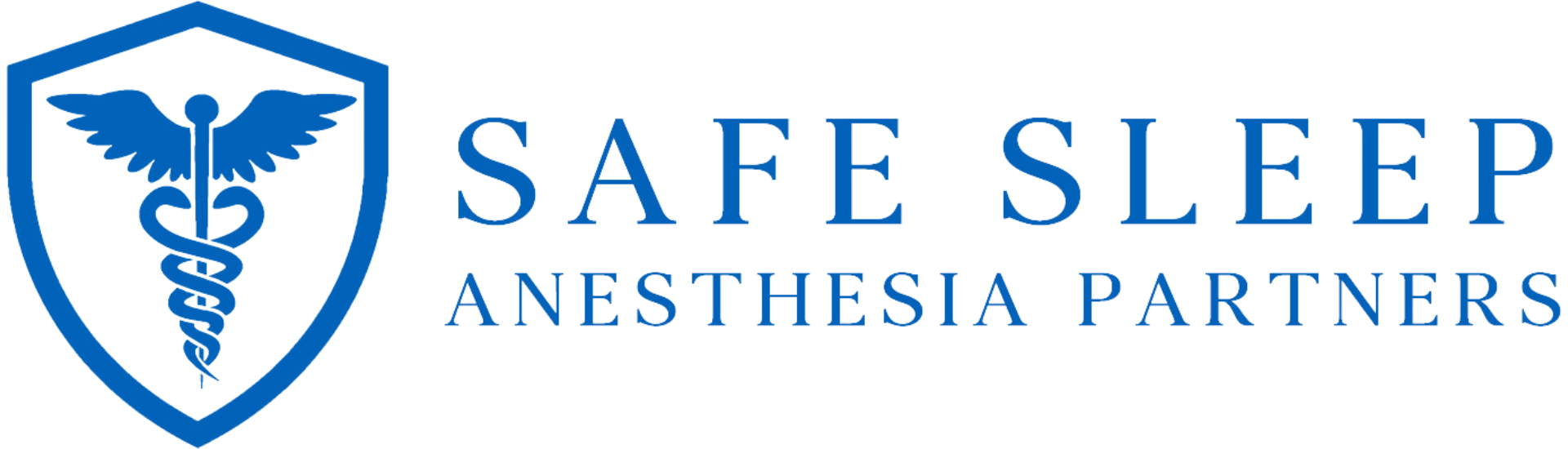The logo for safe sleep anesthesia partners has a caduceus on it.