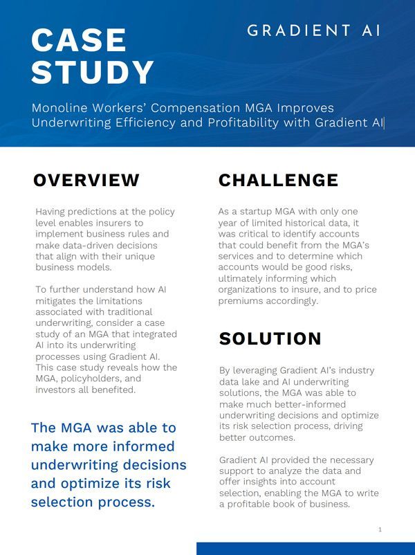 Monoline Workers’ Compensation MGA Improves Underwriting Efficiency and Profitability with Gradient AI