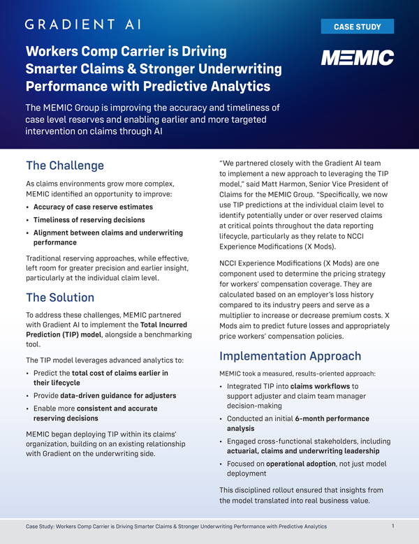 Workers Comp Carrier is Driving
Smarter Claims & Stronger Underwriting
Performance with Predictive Analytics