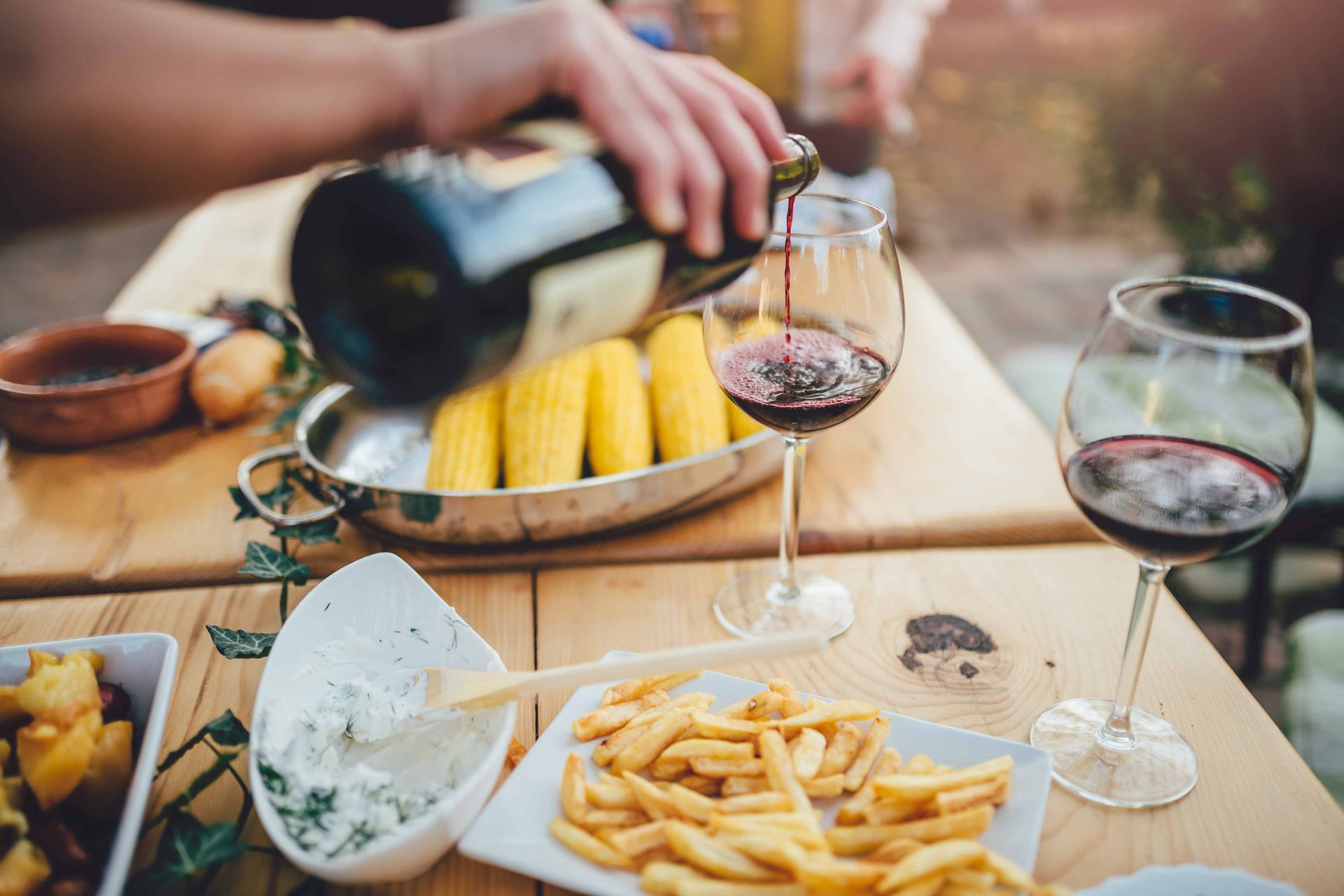 Professional Photograph of Wine and a Summer Meal