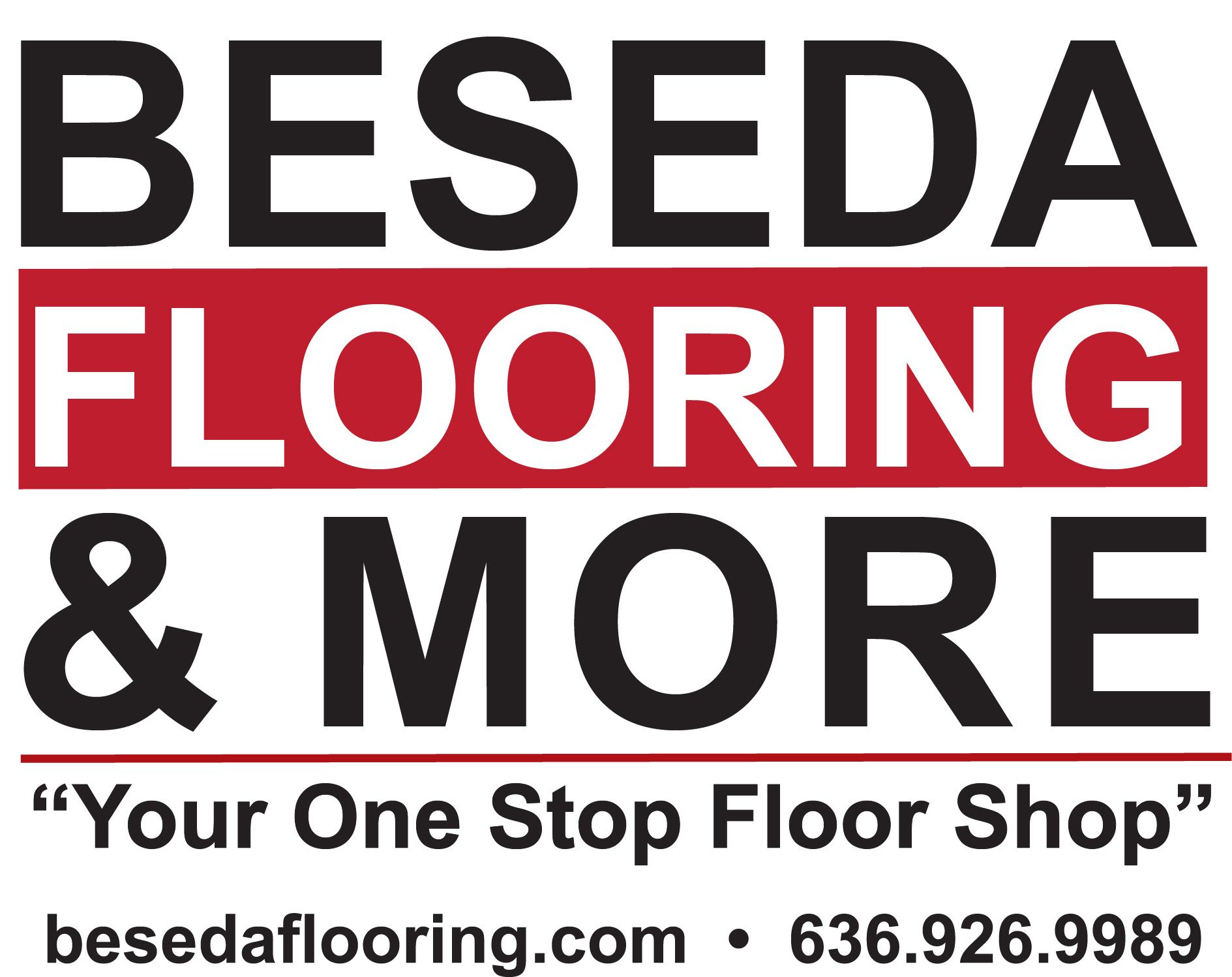 The logo for beseda flooring and more is a one stop floor shop.