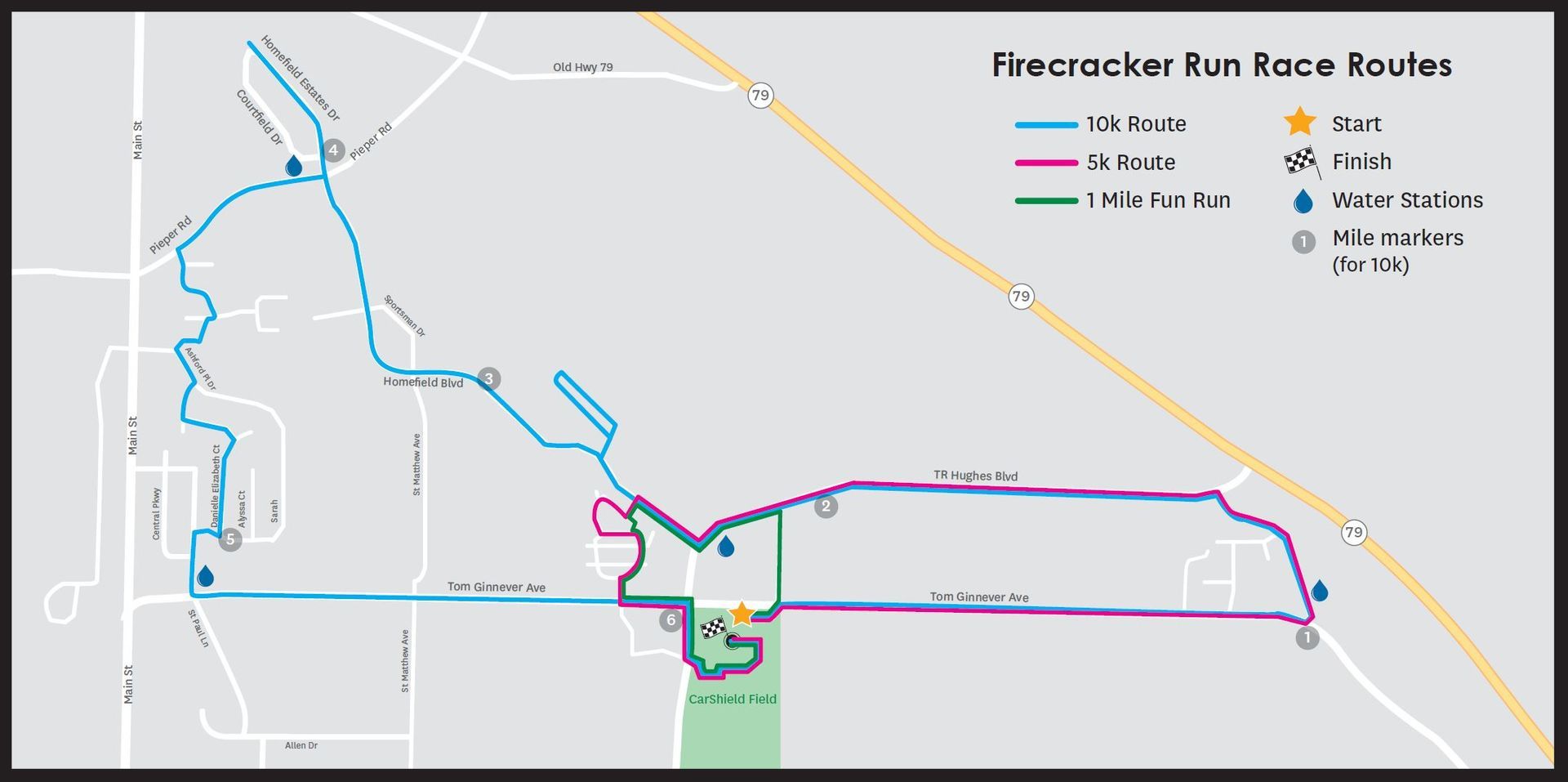 A map of a race route for the nutcracker fun race