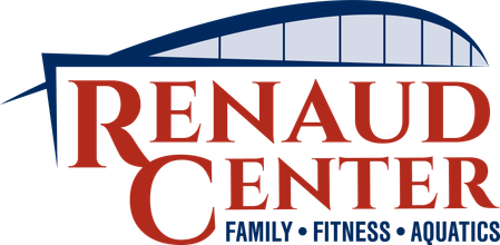 A logo for renaud center family fitness aquatics