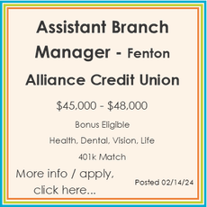 An advertisement for an assistant branch manager at the fenton alliance credit union.