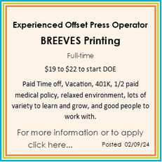 A poster for an experienced offset press operator for breeves printing.