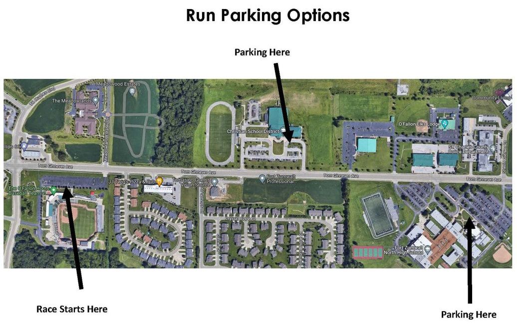 An aerial view of the 2024 firecracker run parking options