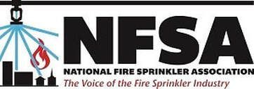 The logo for the national fire sprinkler association , the voice of the fire sprinkler industry.