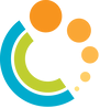 A blue , green , and orange circle with circles around it on a white background.