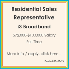 A residential sales representative for i3 broadband is looking for a full time job.