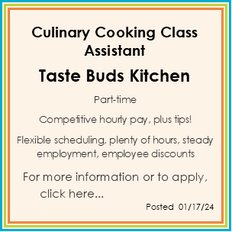 A poster for a culinary cooking class assistant at taste buds kitchen