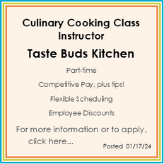 A poster for a culinary cooking class instructor at taste buds kitchen