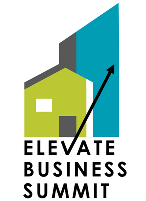 A logo for the elevate business summit with a house and an arrow