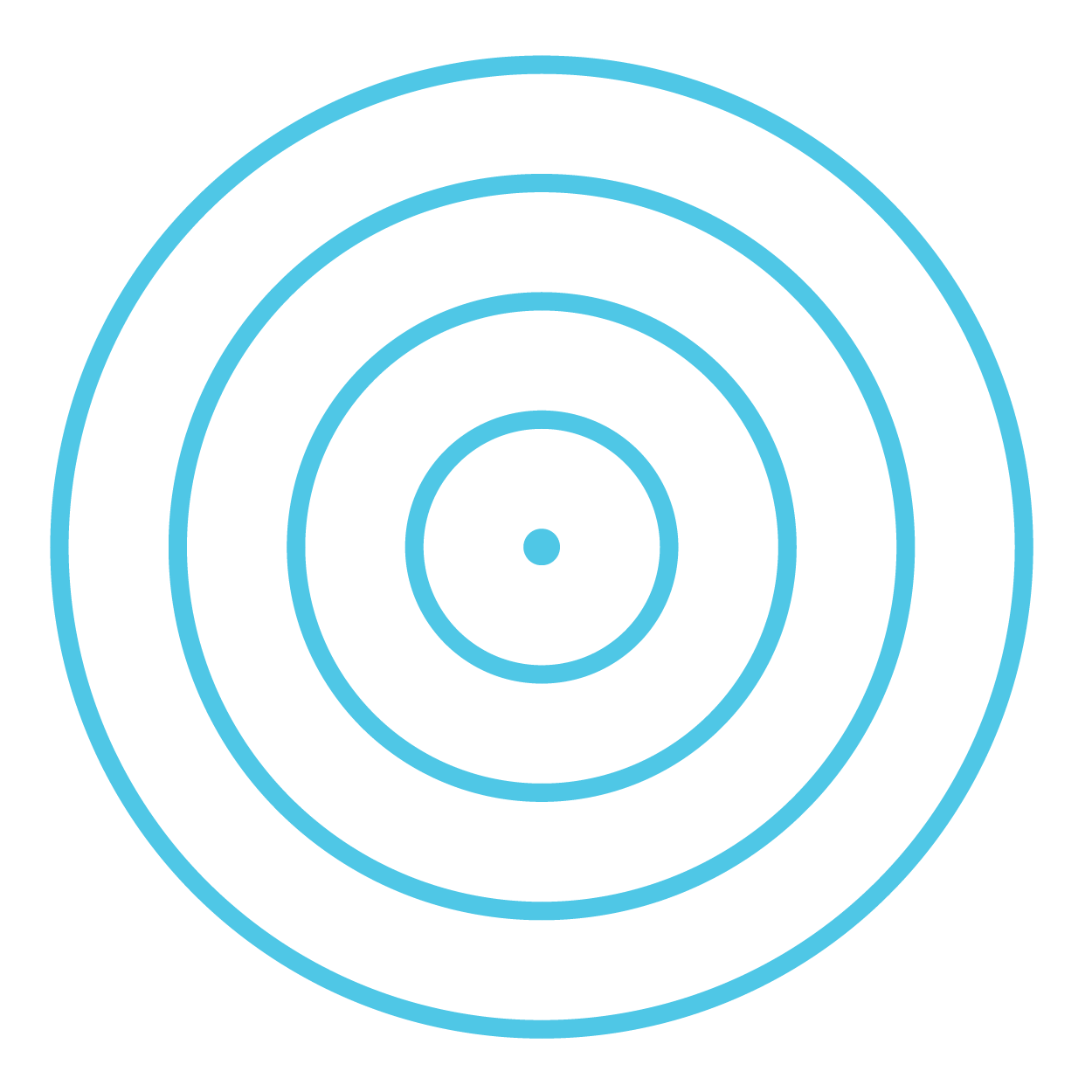 Blue concentric circles, resembling a target, centered on a white background.