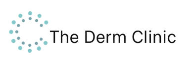 The logo for the derm clinic is a circle with dots in it.
