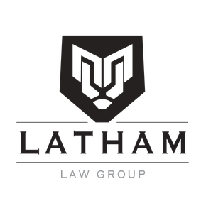 A black and white logo for a law firm called latham law group.