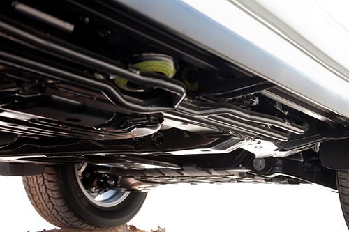 A close up of the underside of a car