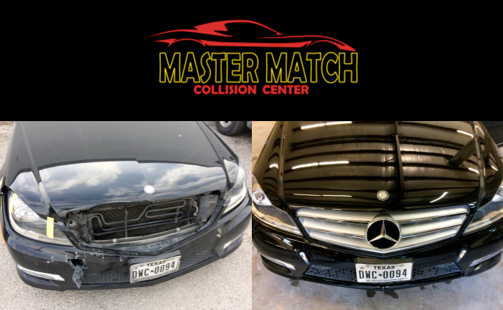 A before and after photo of a black mercedes benz