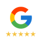 A google logo with five stars on it on a white background.