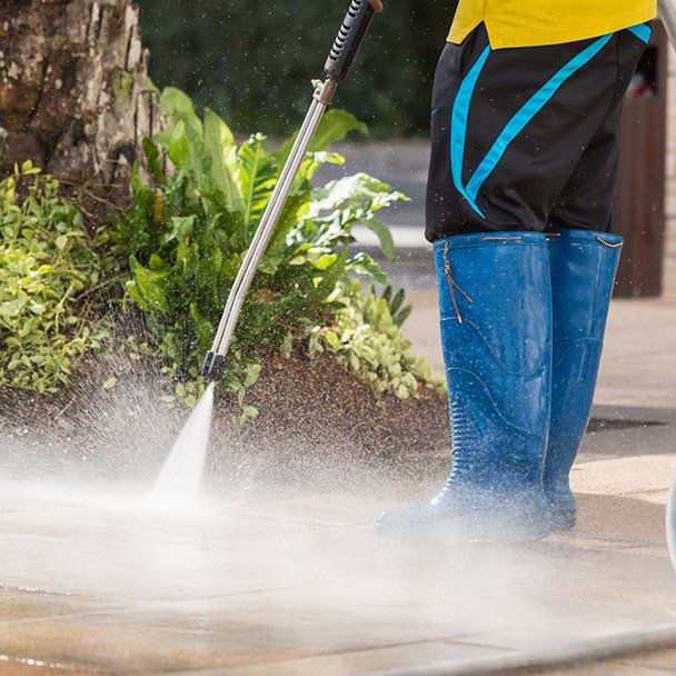 Cleaning the Floor Using High Pressure Machine — Painters in Tablelands, QLD