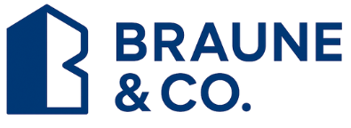 Logo of Braune & Co. featuring a blue house outline and text