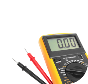 A digital multimeter with the number 0.00 on the screen