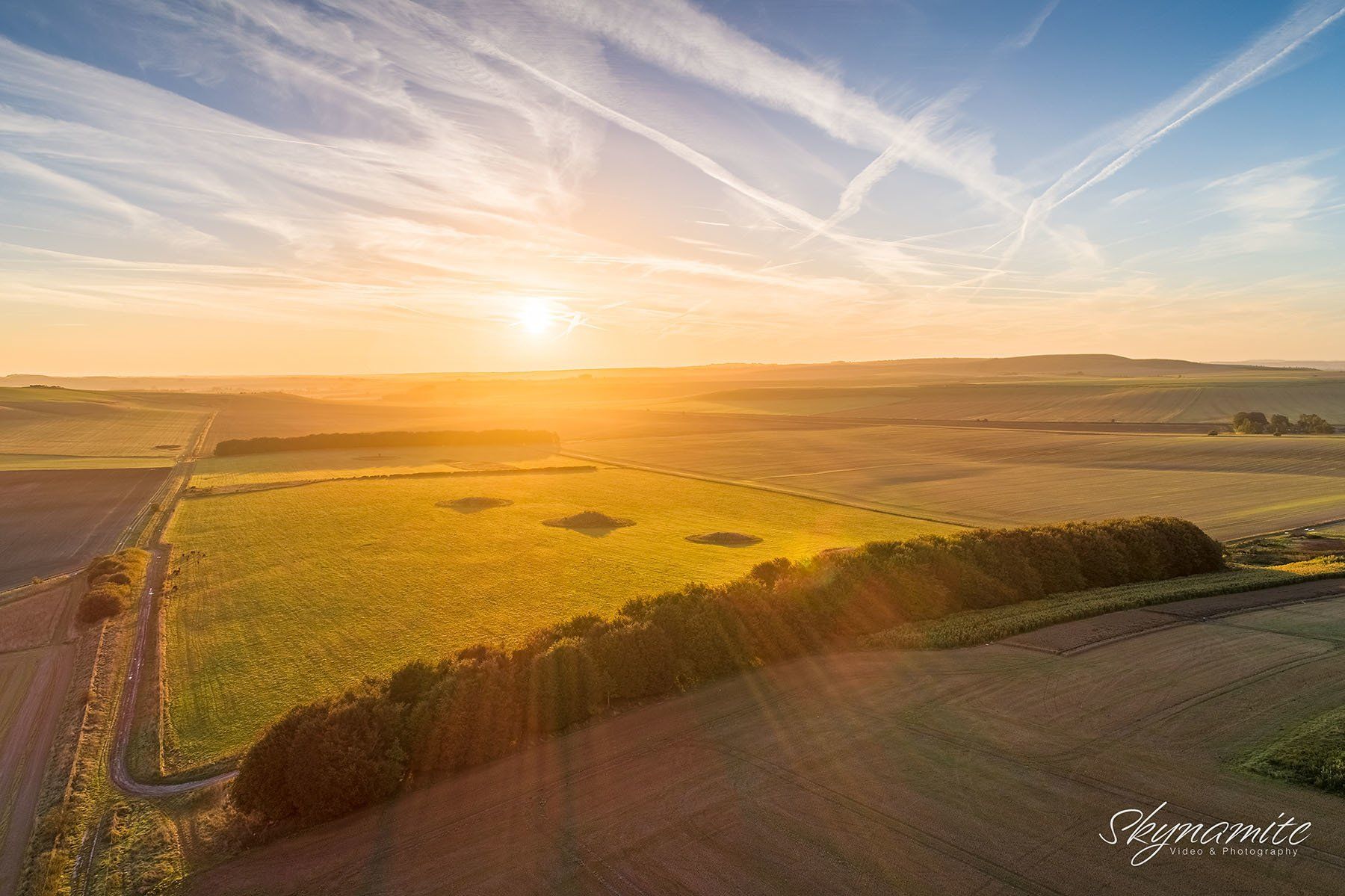 A drones view of a Wiltshire sunrise