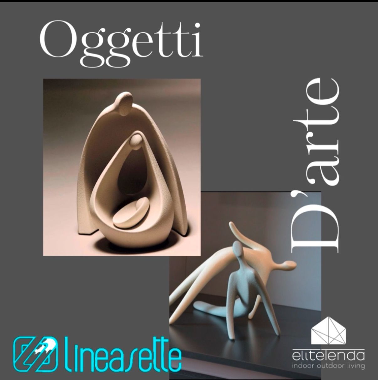 Un collage di sculture con la scritta oggetti in alto