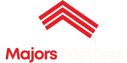 Red chevron above the name "Majors Painting" in a red font.