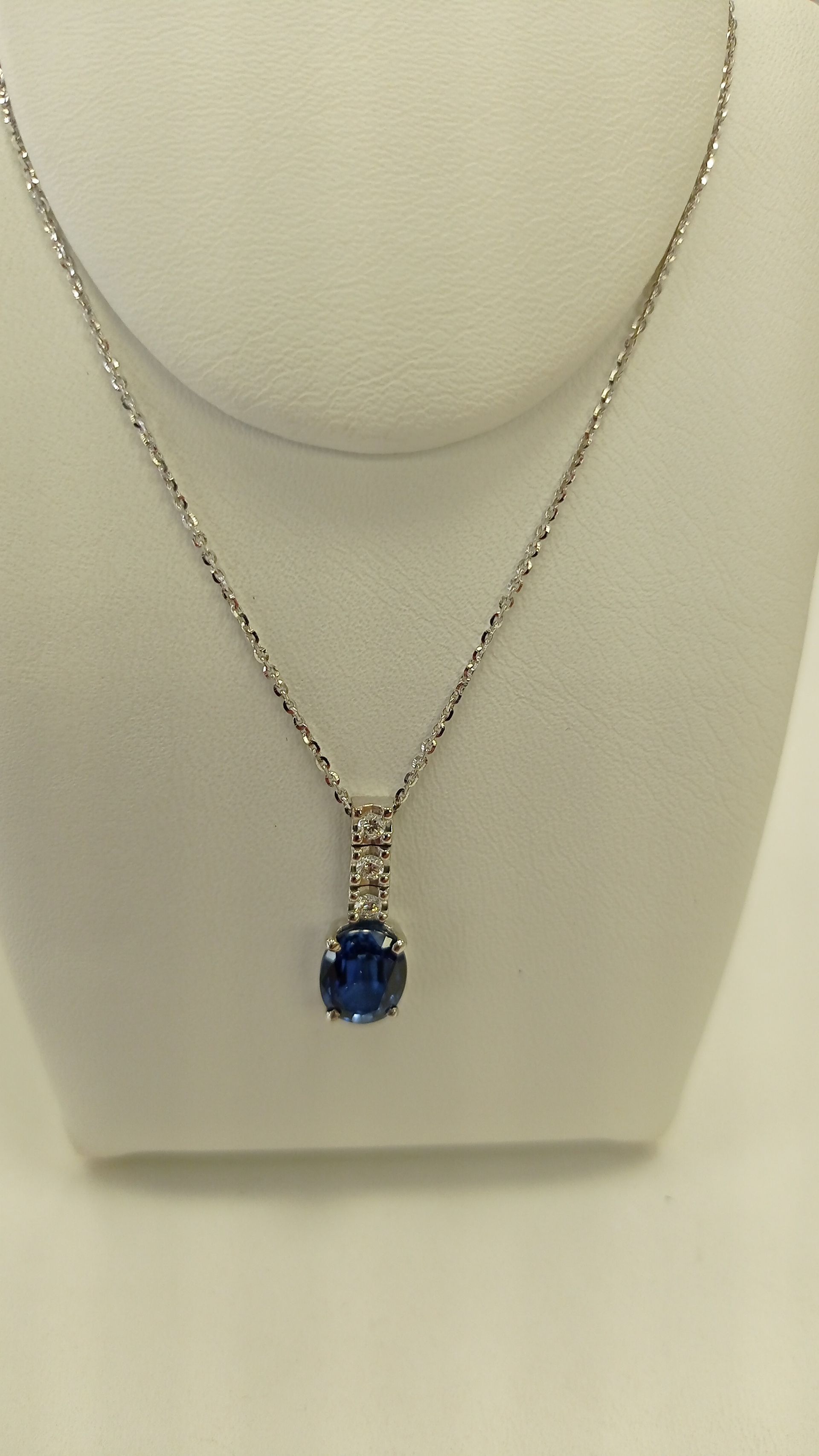 Uloveido Collana Girocollo In Argento 925 Con Zaffiro Blu Ovale – Pietra Di Settembre, Placcato Oro Bianco