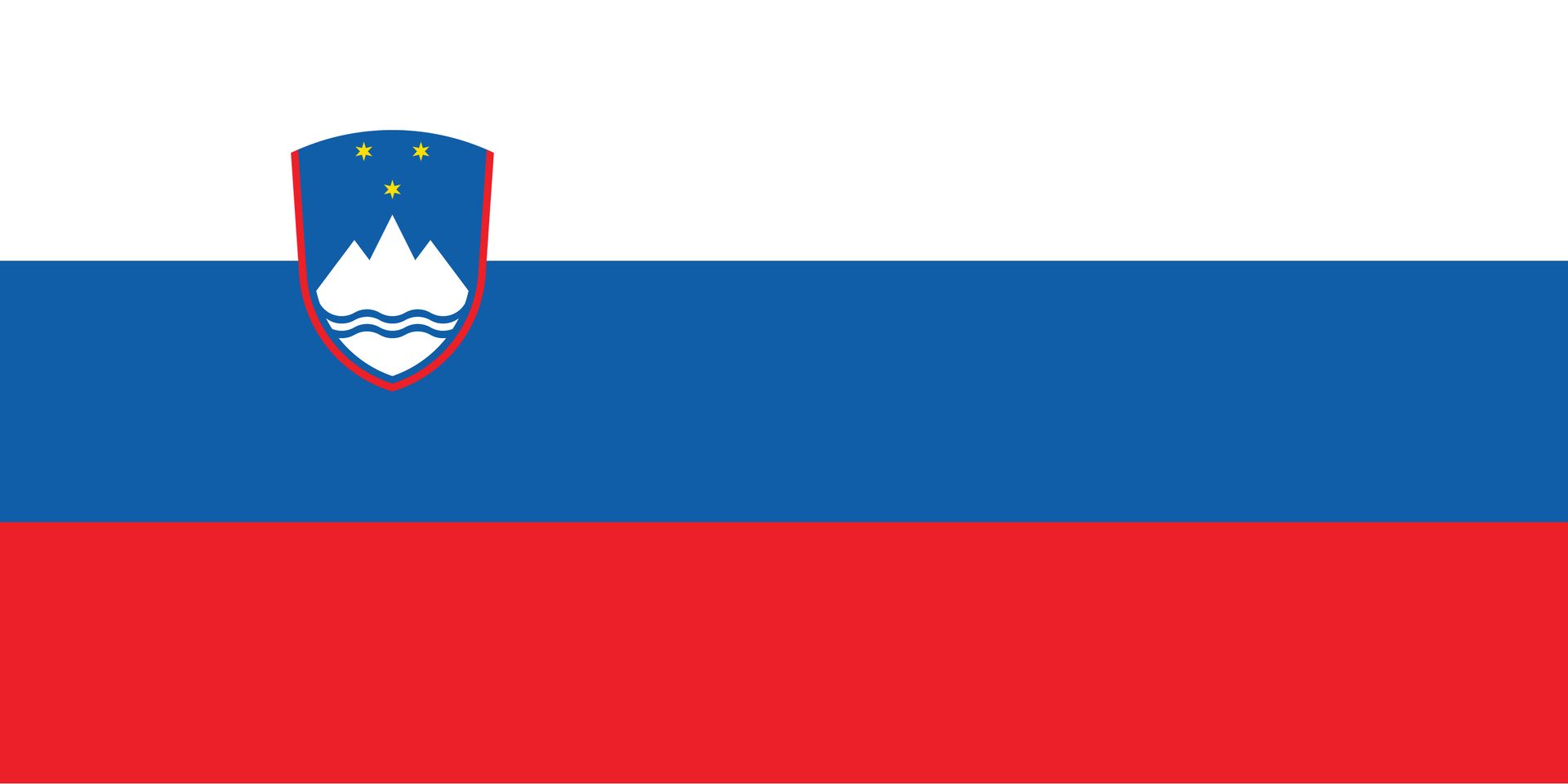 Sloveense vlag Een rood, wit en blauwe vlag met een wapen erop.
