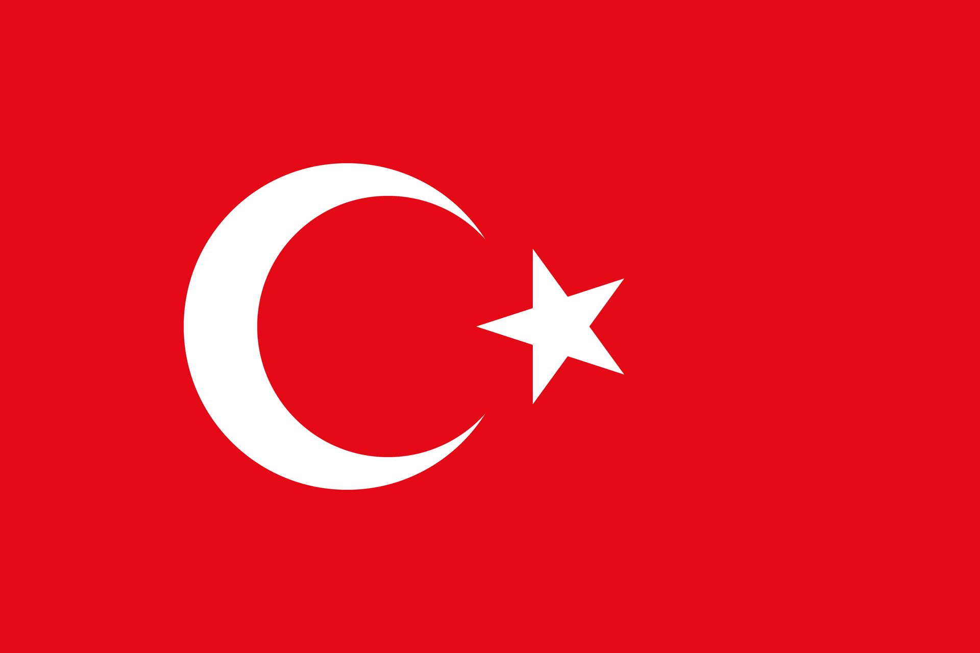 De nationale vlag van Turkije: een witte halve maan en een vijfpuntige ster in het midden op een rode achtergrond.