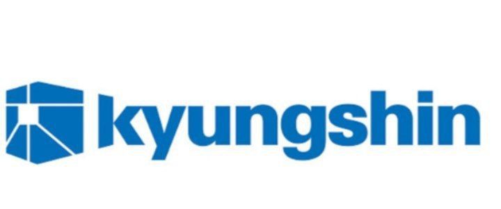 Un logotipo azul y blanco para una empresa llamada Kyungshin.